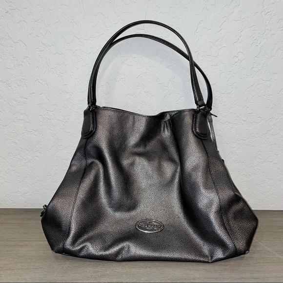 Coach Handbags - Coach Edie Shoulder Bag 31 In Metallic Pebbled Leather Graphite